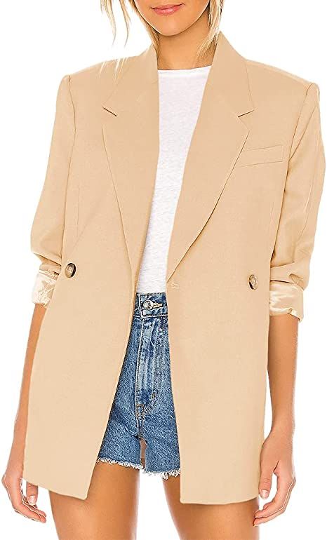 Taodou Womens Casual Blazers Oversized Open Front Peak Collar Buttons Work Office Jacket | Amazon (US)