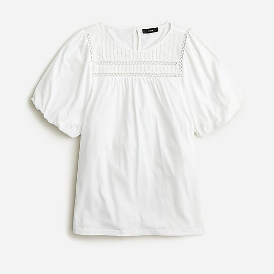 Lace-trim puff-sleeve T-shirt | J. Crew US