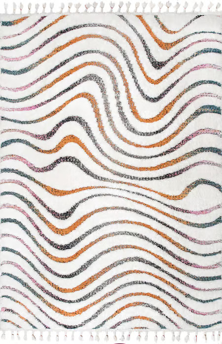 Ivory Carved Wavy Shag Area Rug | Rugs USA