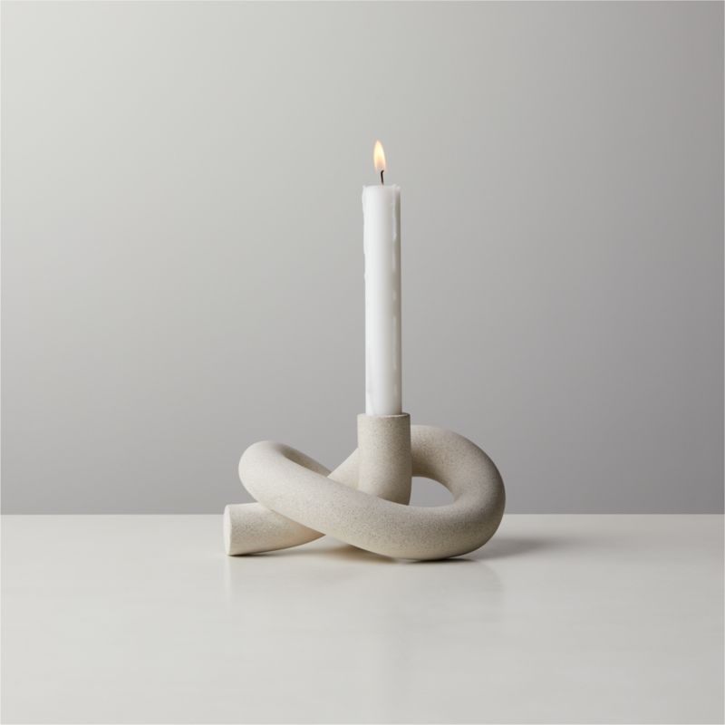 Asha Speckled Cement Knotted Modern Taper Candle Holder + Reviews | CB2 | CB2