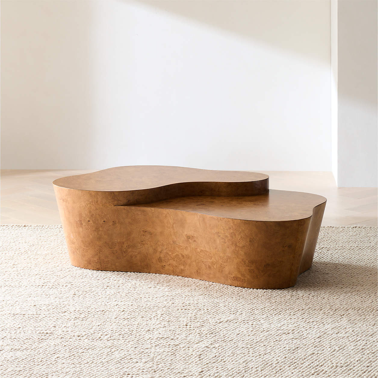 Mesa Oak Burl 55" Coffee Table | Crate & Barrel | Crate & Barrel