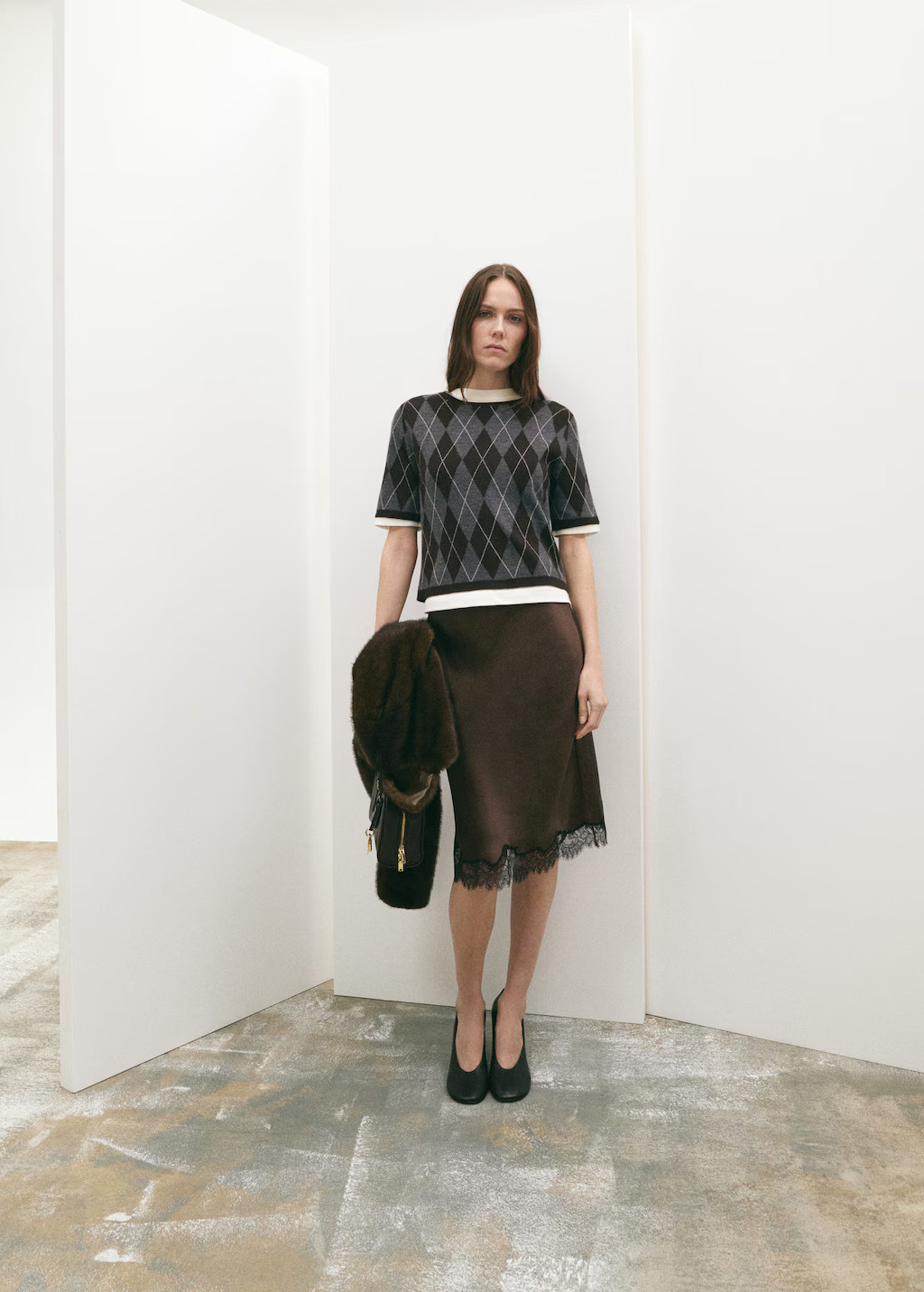 Short-sleeved argyle sweater grey - Woman - M - MANGO | Mango (US/MX/AU)