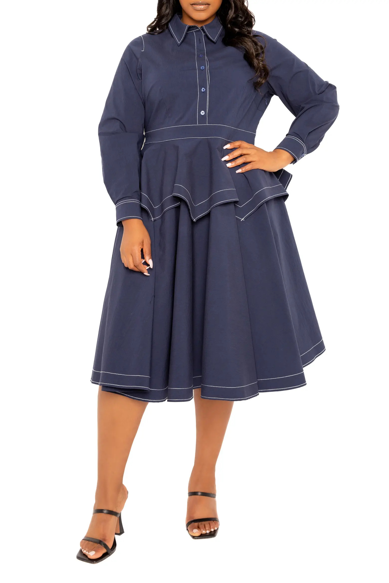Topstitched Long Sleeve Peplum Shirtdress (Women) | Nordstrom | Nordstrom