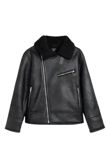 Noize Dwayne Faux Shearling Collar Faux Leather Moto Jacket in Black at Nordstrom Rack, Size Medium | Nordstrom Rack