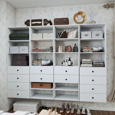 White Wood Modular Closet System 70.2'H x 93.6'W x 17.16"D with 16 shelves and 12 drawers | Wayfair North America