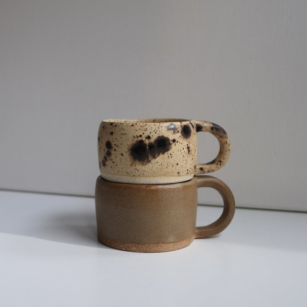 Handmade Ceramic Espresso Mugs Sandstone & Brown - Etsy | Etsy (US)
