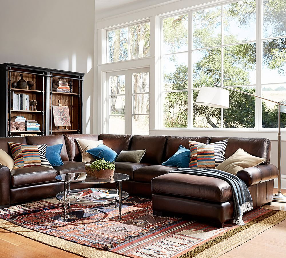 Turner Roll Arm Leather 4-Piece Chaise Sectional | Pottery Barn (US)