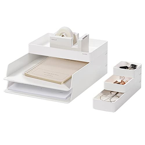 NUSIGN Paper Letter Tray Organizer Stackable, 6 Pieces Desk Accessories & Workspace Organizers, File Sorter Office Supplies for Desk, White | Amazon (US)
