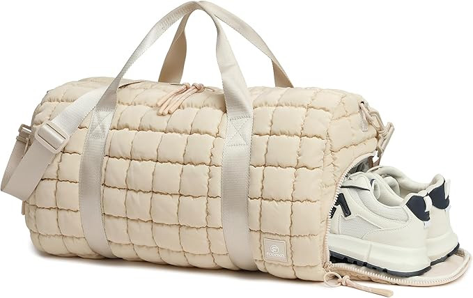 Quilted Duffel Bag for Women, Puffer Gym Duffle Bag with Shoe Compartment Lightweight Large Cross... | Amazon (US)