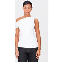 Cream Slinky Asymmetric Ruched Detail Long Top | PrettyLittleThing US