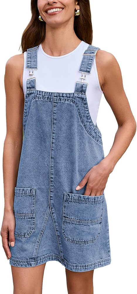 BerryGo Women's Denim Overall Dress Jean Sleeveless Romper 2024 Mini Pinafore Dress Shorts Jumper... | Amazon (US)