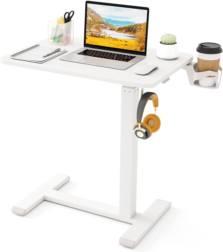 Tangkula Mobile Standing Desk, Pneumatic Height Adjustable Rolling Desk with Cup Holder & Headpho... | Amazon (US)