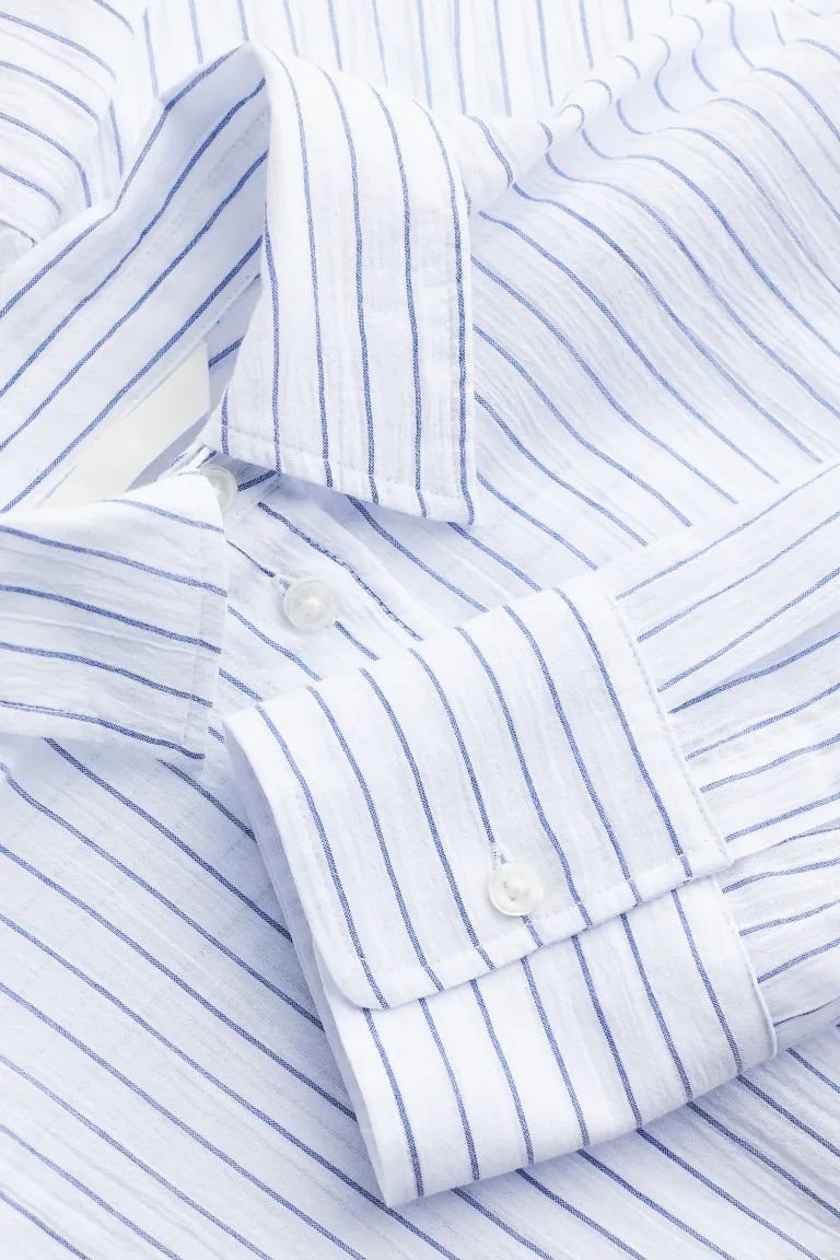 Crinkled Cotton Shirt - White/blue striped - Ladies | H&M US | H&M (US + CA)