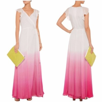 Diane von Furstenberg DVF Ivory Pink Ombre Delancey Silk Maxi Wrap Tie Dress 4 S  | eBay | eBay US