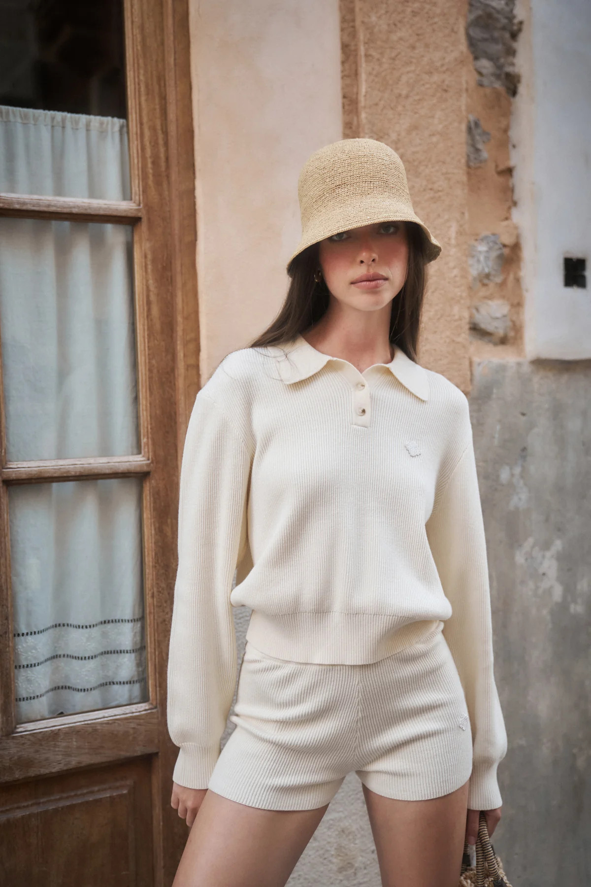 KNITTED BUTTON THROUGH POLO - BUTTERMILK | The Couture Club