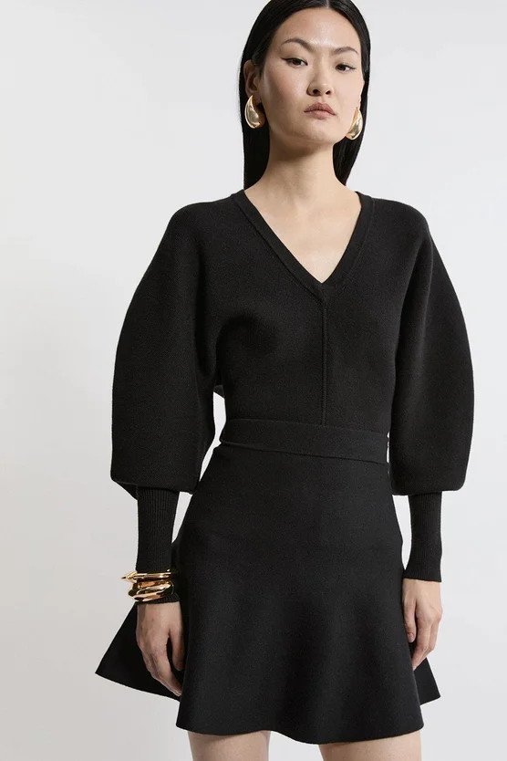 Compact Wool Look Knit Flippy Mini Skirt | Karen Millen UK + IE + DE + NL