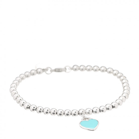Sterling Silver 4mm Return to Tiffany Heart Tag Charm Bead Bracelet Blue | Fashionphile