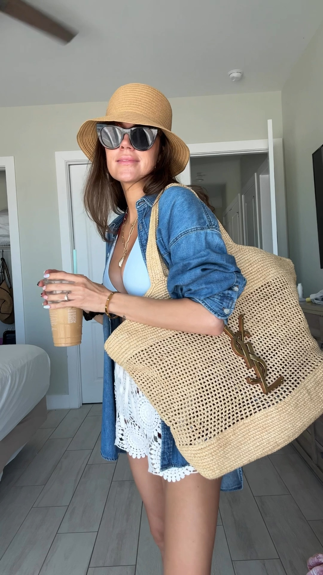 Beach ready ☀️

@aritzia denim shirt 
@abercrombie crochet shorts 
@Target swimsuit 
@amazon @lespecs sunnies 

#LTKdayinmylife #LTKootd #LTKSwim