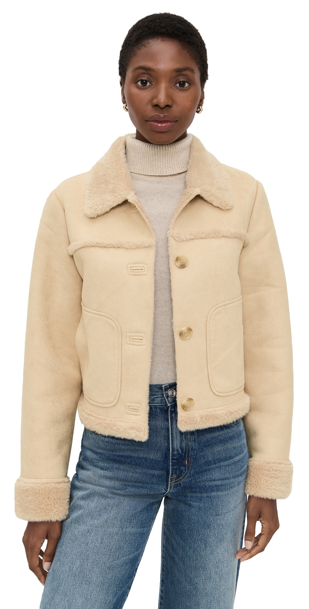 LE JEAN Astra Faux Suede Shearling Jacket Natural L | Shopbop