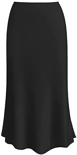 Raincol Womens Black Skirt Midi Long Length Silk Satin High Waist Elastic Casual Ladies Trendy Summer Skirts M | Amazon (US)