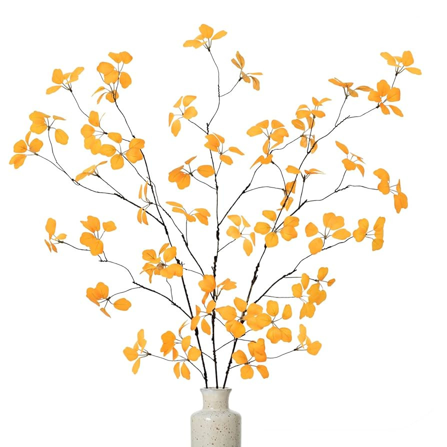 3Pcs Fall Leaves Stems, 35" Autunm Fall Floral Stems Faux Orange Greenery Plants Stems for Vase H... | Amazon (US)