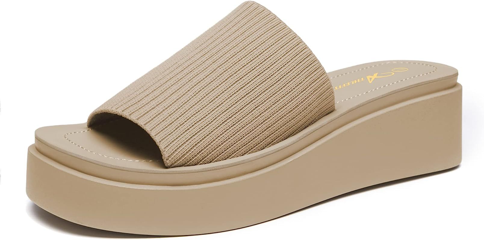 Athlefit Women's Slip On Platform Sandals Comfortable Open Toe Flatform Chunky Sandals | Amazon (US)