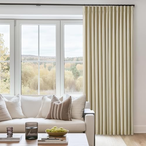 Light Khaki Pinch Pleated Full Blackout Curtains 2 Panels Linen Blend Room Darkening Window Curtains 84 Inch for Living Room Bedroom Thermal Insulated Back Tab Pinch Pleat 2 Layer Drapes with Liner | Amazon (US)