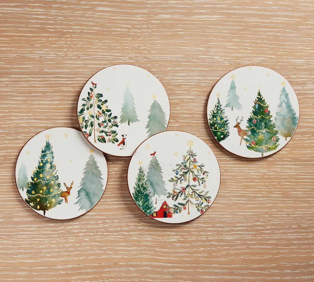 Christmas in the Country Cork Coasters - Set of 4 | Pottery Barn (US)