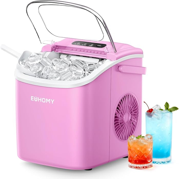 EUHOMY Countertop Ice Maker Machine with Handle, 26lbs in 24Hrs, 9 Ice Cubes Ready in 6 Mins, Aut... | Amazon (US)