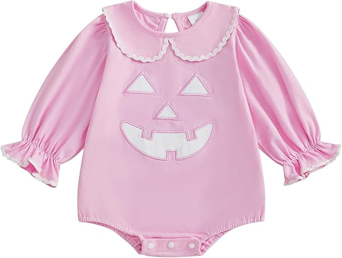 Newborn Baby Girl Halloween Outfit Pumpkin Bubble Onesie Romper Long Puff Sleeve Bodysuit Infant ... | Amazon (US)