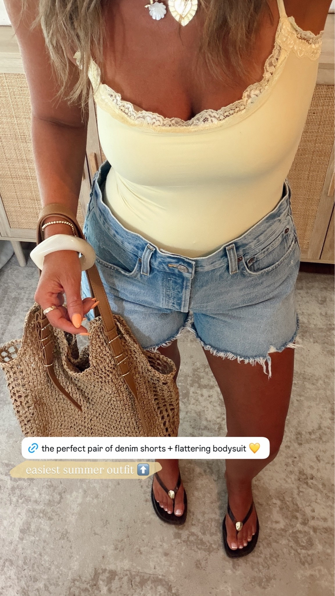 the perfect pair of denim shorts! length, wash, style + comfort are 10/10! i’m in a size 27 and size S bodysuit. for my vici accessories use code LEANN35 for 35% off! summer outfit, easy outfit, bodysuit, denim shorts

#LTKootd