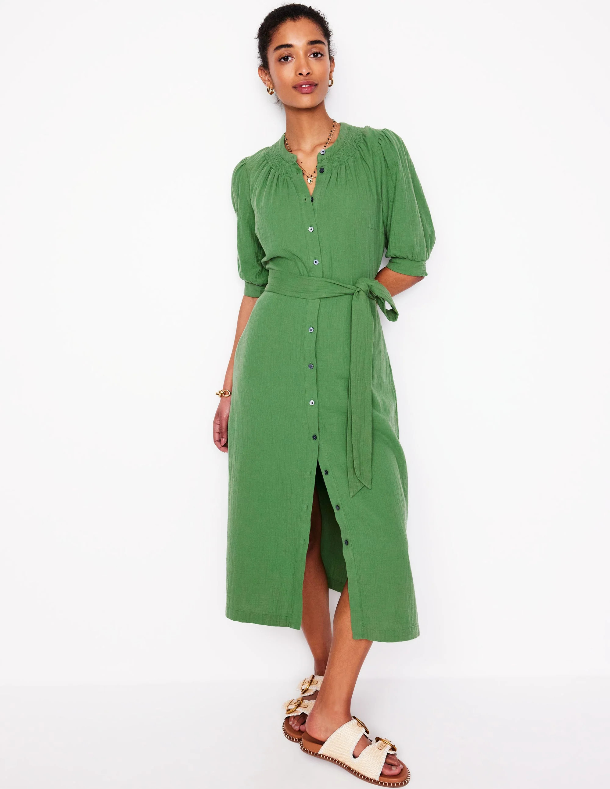 Ada Double Cloth Midi Dress-Paradise Green | Boden UK