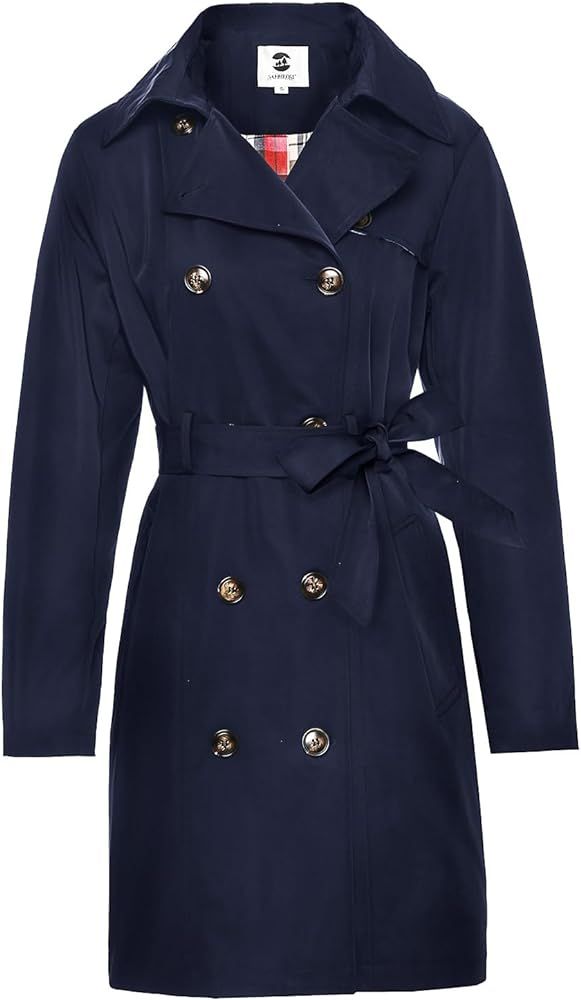 SaphiRose Women's Water-Resistant Trench Coat Double-Breasted Long Peacoat with Removable Hood | Amazon (US)