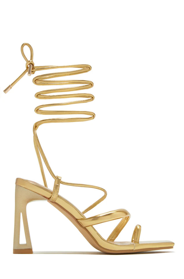 Miss Lola | Dreamy Romance Gold Lace Up Heels | MISS LOLA