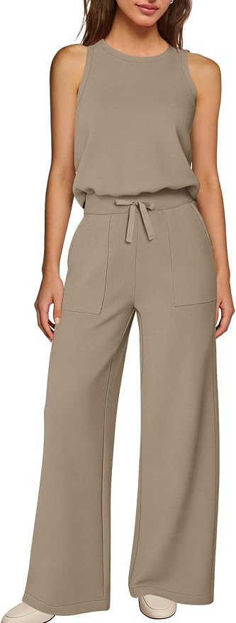 Yanekop Womens Wide Leg Jumpsuits Sleeveless Summer Casual Pants Jumpsuit | Dressy Comfy One Piec... | Amazon (US)