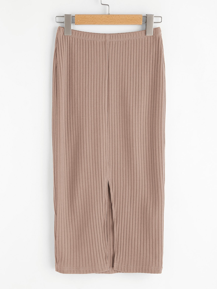 SHEIN Split Back Ribbed Knit Skirt | SHEIN