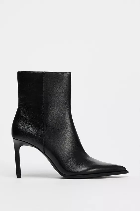 LEATHER STILETTO HEELED ANKLE BOOTS | Zara US