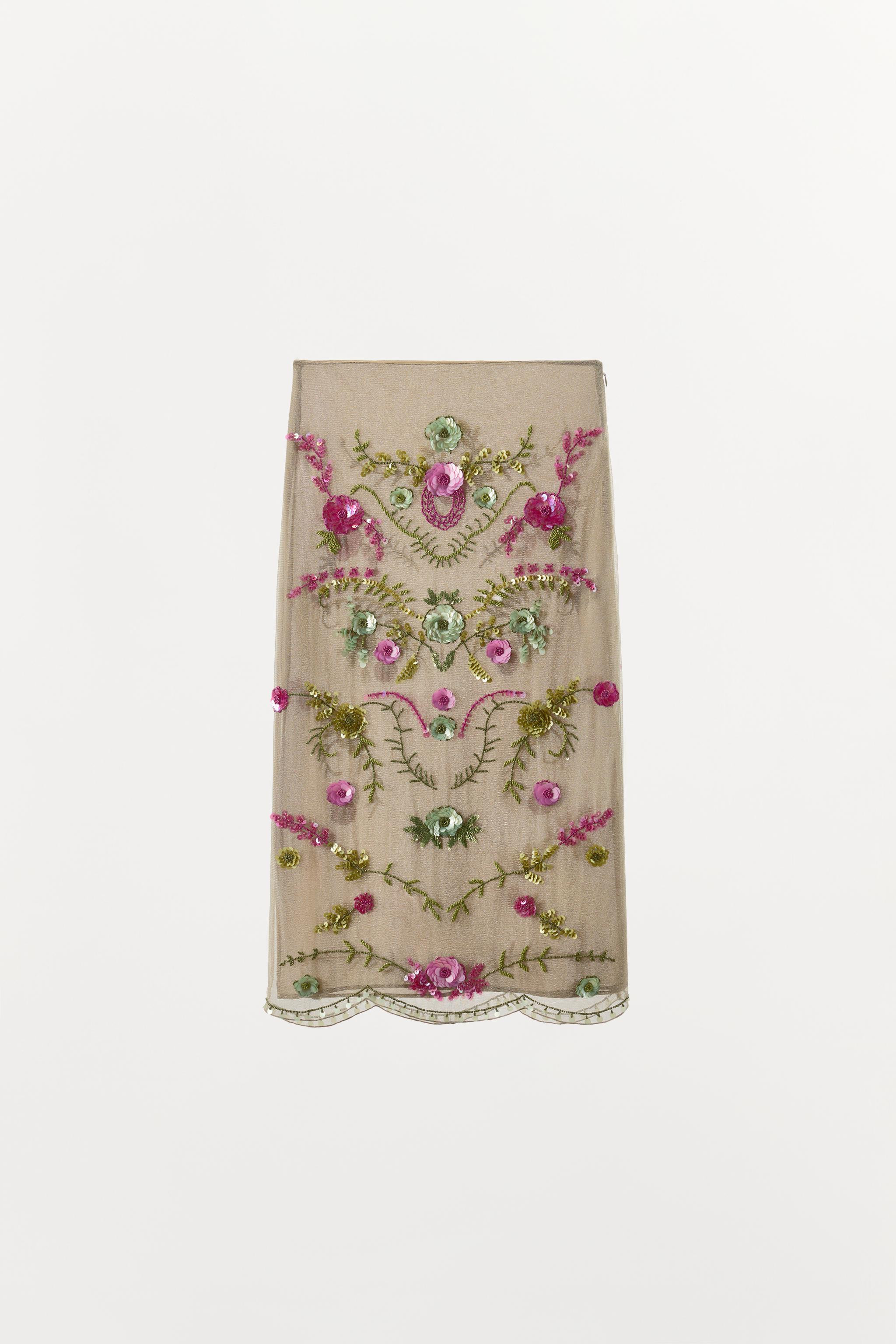 METALLIC THREAD BEADED SKIRT | Zara US