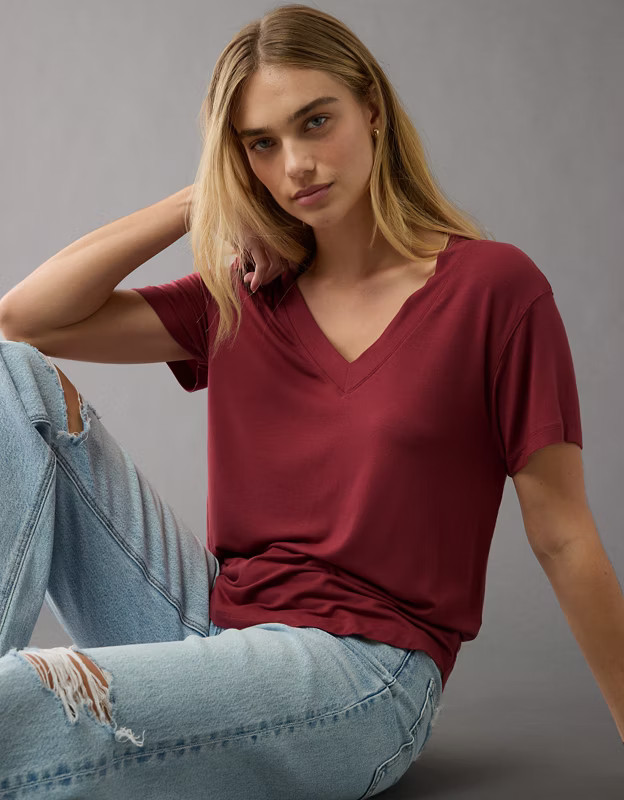 AE Soft & Sexy Oversized V-Neck T-Shirt | American Eagle Outfitters (US & CA)