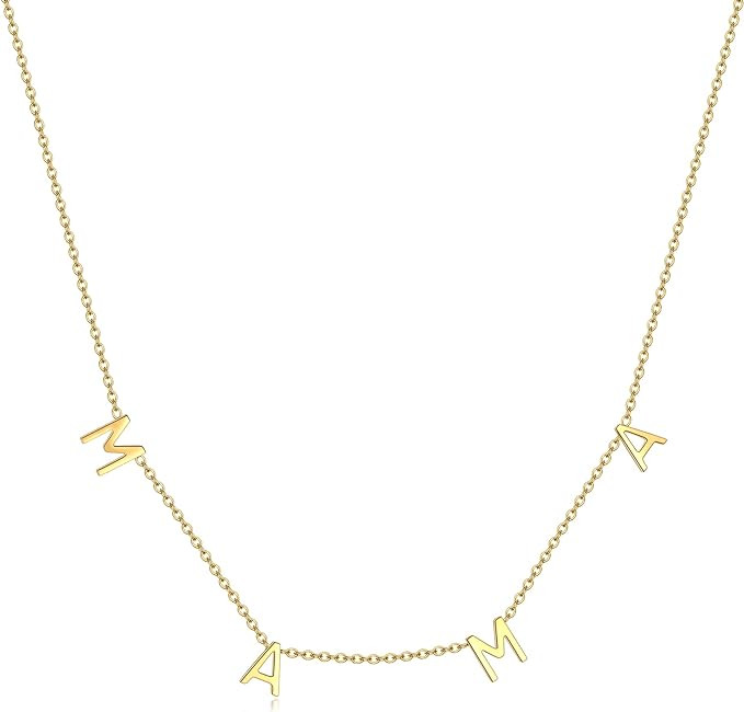 RWQIAN Adjustable Letter Necklace for Women MaMa Necklaces for Women Silver Mom Pendant Necklace ... | Amazon (US)