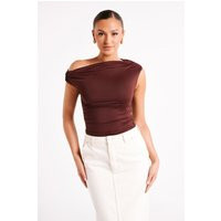 Alayna Recycled Nylon Ruched Top / Chocolate | MESHKI | XXS | MESHKI US