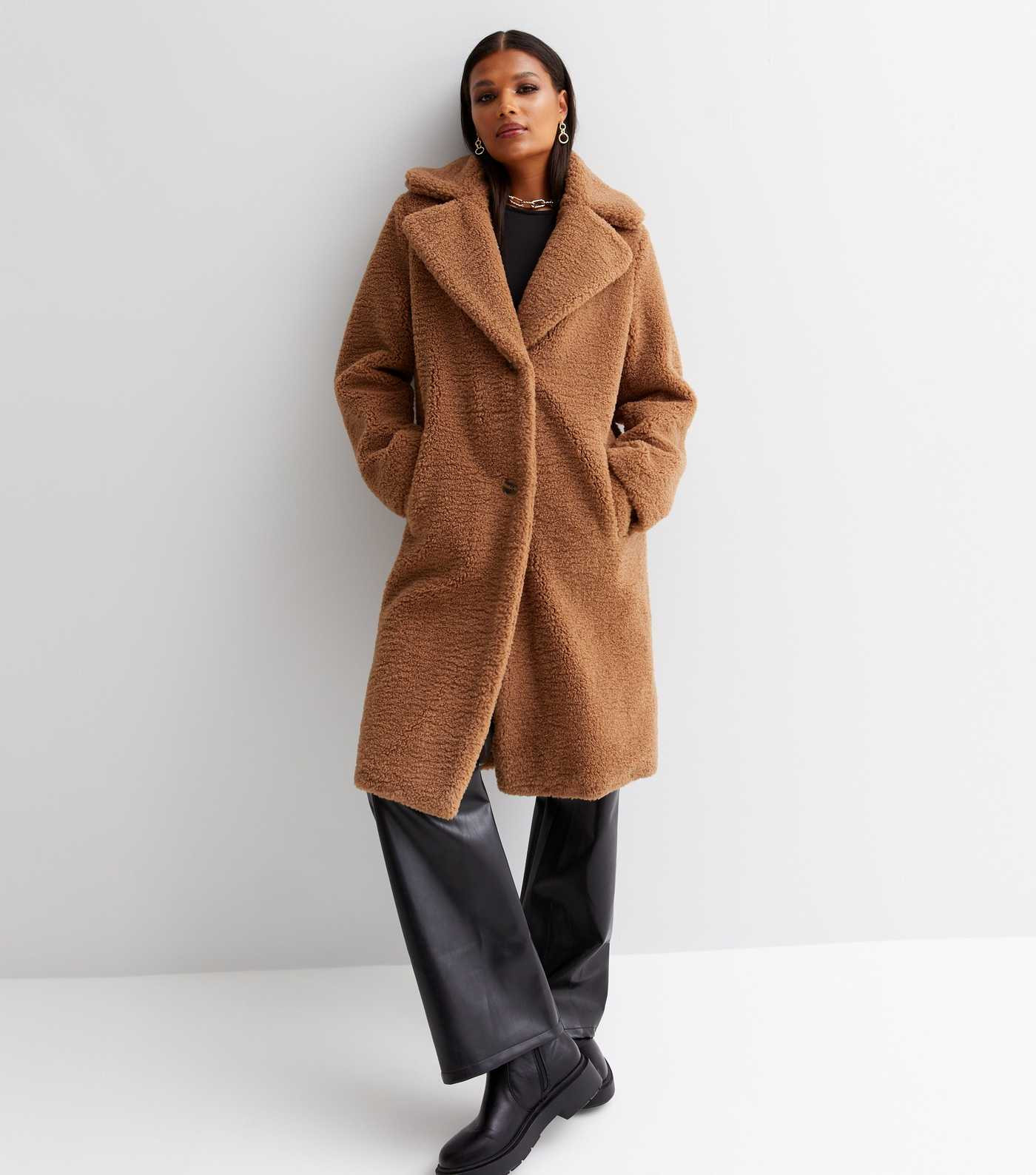 Camel Teddy Long Coat | New Look | New Look (UK)