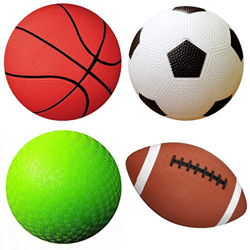 AppleRound 4-Pack Sports Balls for Toddlers & Kids with Pump – 5-Inch Soccer Ball, Basketball, Playground Ball & 6.5-Inch Football – Soft Small Balls for Indoor/Outdoor Play (Ages 2-7) | Amazon (US)