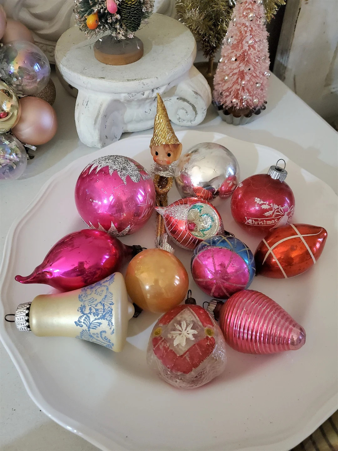 old vintage glass ORNAMENTS lot Christmas bulbs KITCHY, Indent ornament lot, antique Christmas | Etsy (US)