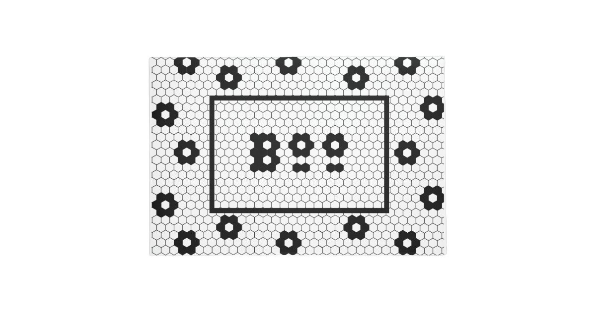 Boo Fun Halloween Hex Tile Design Black and White Doormat | Zazzle | Zazzle