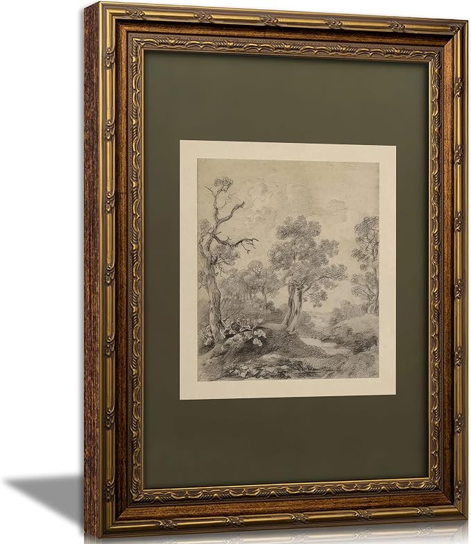 Vintage Framed Canvas Wall Art Tree Forest Landscape Wall Decor Green Gray Tree Natural Sketch Pi... | Amazon (US)