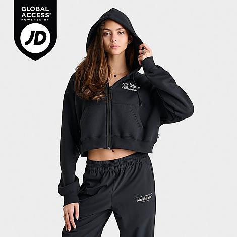 New Balance Women's Linear Cropped Full-Zip Hoodie in Black Size: Medium | JD Sports (US)