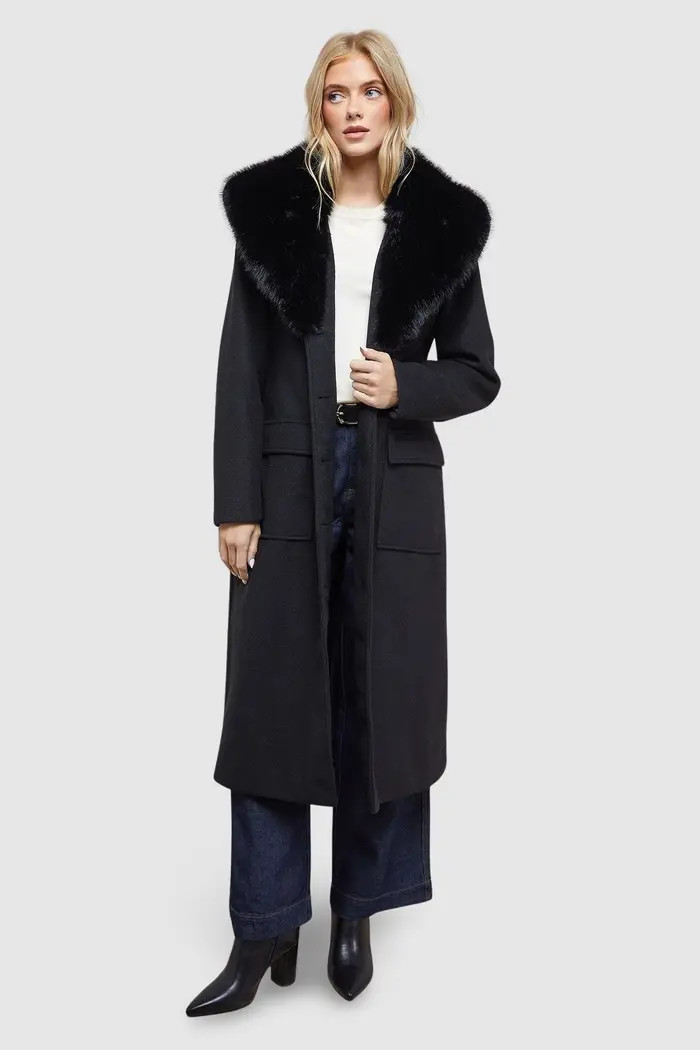 Faux Fur Collar Belted Coat | Nordstrom