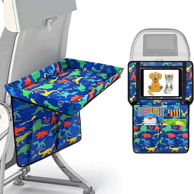 Adjustable Kids Tray Table Cover with Multi Portable Pockets, Airplane Travel Essentials for Kids... | Amazon (US)