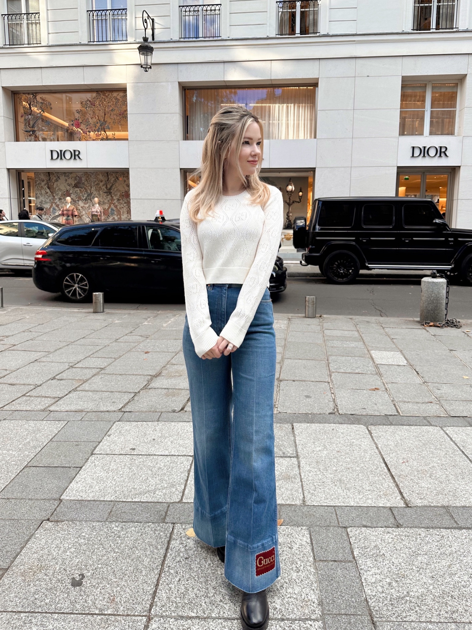 Cute Paris outfits - Gucci flare jeans, white Gucci knit sweater 
Flared jeans, wide leg jeans, Paris style, Paris outfits 

#LTKunder50 #LTKtravel #LTKFind